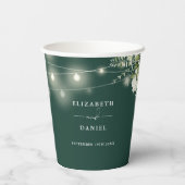 エメラルドグリーンの花と葉のストリングライト ウェディング 紙コップ (裏面)