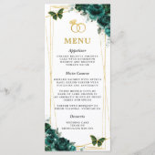 エメラルドグリーンの花と蝶のウェディングスリムメニューカード プログラム (正面)