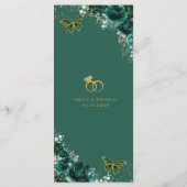 エメラルドグリーンの花と蝶のウェディングスリムメニュー プログラム (裏面)