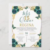 エメラルドグリーンの花と蝶のキンセアニエラ 招待状 (正面)