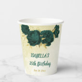 エメラルドグリーンの花と金ゴールド葉 紙コップ (正面)