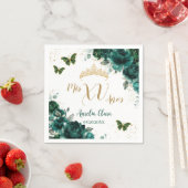 エメラルドグリーンの花のキンセアニエラ ゴールドの蝶 スタンダードカクテルナプキン (インサイチュ)