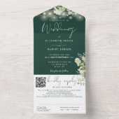 エメラルドグリーンの花のストリングライトQRコード結婚式 オールインワン招待状 (内側)