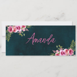 エメラルドグリーンの花のダークムーディーウェディングプレイスカード 招待状