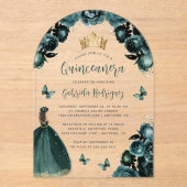 エメラルドグリーンの花のバラの水彩画 キンセアニエラ アクリル招待状 (正面)