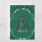 エメラルドグリーンの花のプリンセスシルバーQuinceañera 招待状 (裏面)