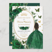 エメラルドグリーンの花のプリンセス ゴールドのキンセアニエラ セーブザデート (正面/裏面)