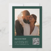 エメラルドグリーンの花の写真QRコード付き ブライダルシャワー 招待状 (裏面)