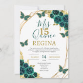 エメラルドグリーンの花の蝶のキンセアニエラ 招待状 (正面)