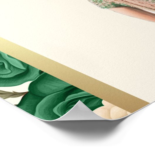 エメラルドグリーンの花をあしらったアнанд・カラージ・ウェディング・ウェルカムサイン ポスター (角)