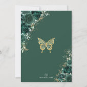 エメラルドグリーンの花を飾った豪華なクイーンセニョリータのプリンセス 招待状 (裏面)