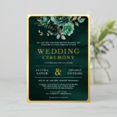 エメラルドグリーンの花柄フォト　インドの結婚式　ゴールド 箔招待状 (立ち正面)