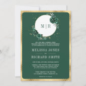エメラルドグリーンの花柄大理石オールインワンウェディング 招待状 (正面)