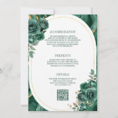 エメラルドグリーンの花柄大理石オールインワンウェディング 招待状 (裏面)