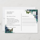 エメラルドグリーンの花柄 クイーンズエイジャーの写真 保存日付 招待状 (裏面)