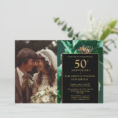 エメラルドグリーンの花模様とゴールドの50周年記念写真 招待状 (スタンド正面)