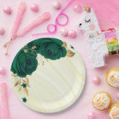 エメラルドグリーンの花葉金ゴールド大理石 ペーパープレート (パーティー)