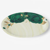 エメラルドグリーンの花葉金ゴールド大理石 ペーパープレート (アングル)
