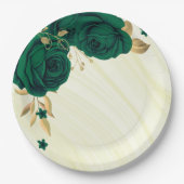 エメラルドグリーンの花葉金ゴールド大理石 ペーパープレート (正面)