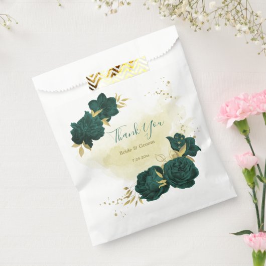 エメラルドグリーンの花離れと金ゴールドの結婚花 フェイバーバッグ (封をした状態)