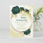 エメラルドグリーンの花離れ金ゴールド誕生日 招待状 (スタンド正面)