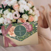 エメラルドグリーンの花飾りジュエルトーンウェディング オールインワン招待状