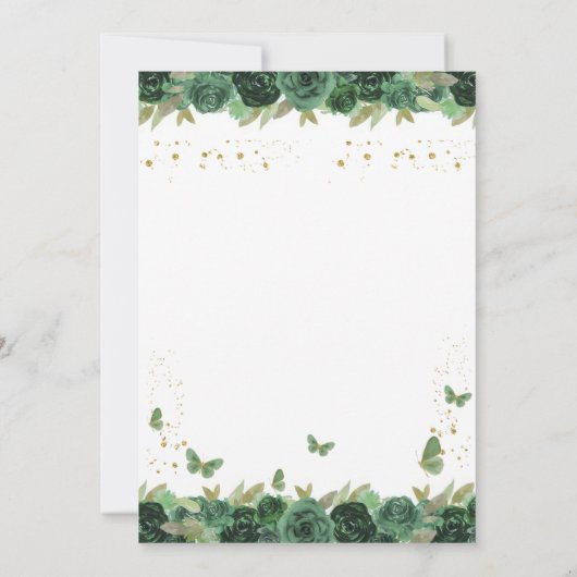 エメラルドグリーンの花飾り蝶のティアラ キンセアニエラ 招待状 (裏面)