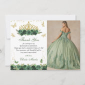 エメラルドグリーンの花飾り蝶のティアラ キンセアニエラ 招待状 (正面)