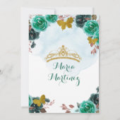 エメラルドグリーンの蝶のチャラミス キンセ 招待状 (裏面)