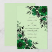エメラルドグリーンの豪華な植物の結婚式 招待状 (正面/裏面)