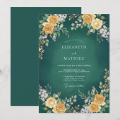 エメラルドグリーンの豪華な植物ウェディング 招待状 (正面/裏面)