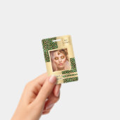 エメラルドグリーンの豹の写真を使ったビジネス バッジ (手持ち)