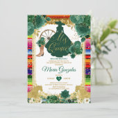 エメラルドグリーンの輝くミス・キンセ 15歳の誕生日 招待状 (スタンド正面)