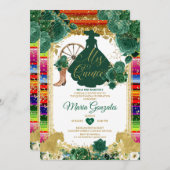 エメラルドグリーンの輝くミス・キンセ 15歳の誕生日 招待状 (正面/裏面)