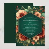 エメラルドグリーンの輝く秋のウェディング 招待状 (正面/裏面)