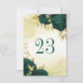 エメラルドグリーンの金の花のテーブルナンバー 招待状 (正面)