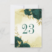 エメラルドグリーンの金の花のテーブルナンバー 招待状 (裏面)