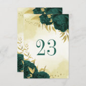 エメラルドグリーンの金の花のテーブルナンバー 招待状 (正面/裏面)