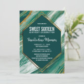 エメラルドグリーンの金ゴールドの抽象芸術の瑪瑙の大理石の菓子16 招待状 (スタンド正面)