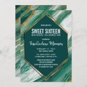 エメラルドグリーンの金ゴールドの抽象芸術の瑪瑙の大理石の菓子16 招待状 (正面/裏面)