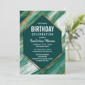 エメラルドグリーンの金ゴールドの抽象芸術の瑪瑙の大理石の誕生日 招待状 (スタンド正面)