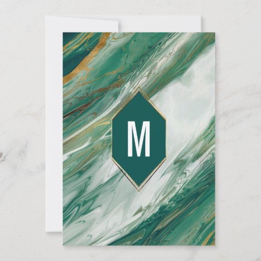 エメラルドグリーンの金ゴールドの抽象芸術の瑪瑙の大理石の誕生日 招待状 (裏面)