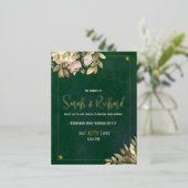 エメラルドグリーンの金箔ウェディング 箔招待状ポストカード (立ち正面)