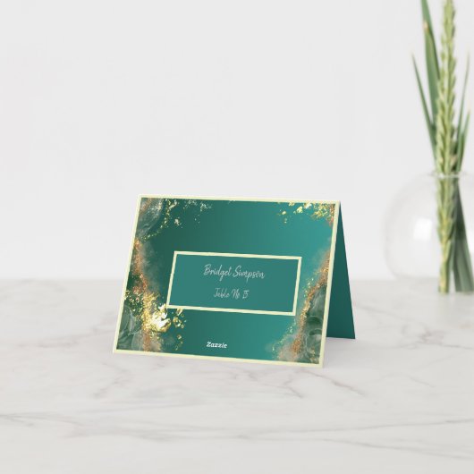 エメラルドグリーンの金色の宝石のような客席の案内カード サンキューカード (裏面)