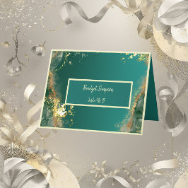 エメラルドグリーンの金色の宝石のような客席の案内カード サンキューカード