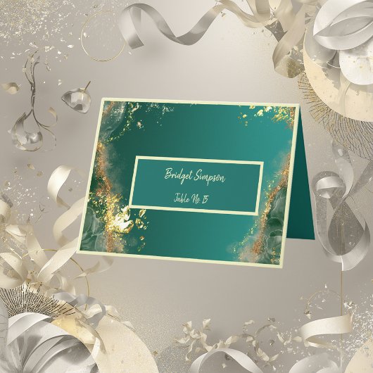 エメラルドグリーンの金色の宝石のような客席の案内カード サンキューカード