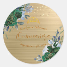 エメラルドグリーンの金色の花のQuinceañera