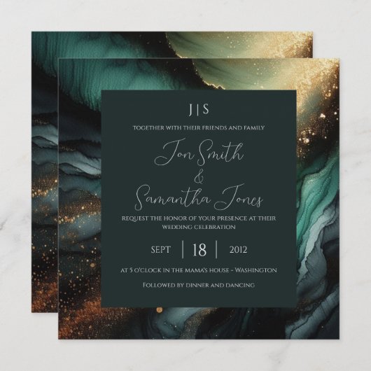エメラルドグリーンの金 招待状 (正面/裏面)