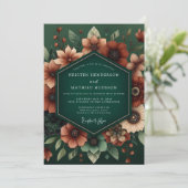 エメラルドグリーンの錆色のムーディーなウェディング 招待状 (スタンド正面)