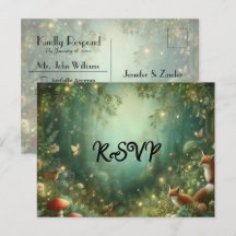 エメラルドグリーンの魔法の森の結婚式RSVP
